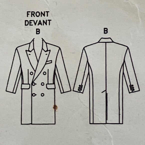 1990s Mens Coat Sewing Pattern Vogue 2613 Lined Overcoat Pea Coat Jacket 38-40 - Picture 8 of 11